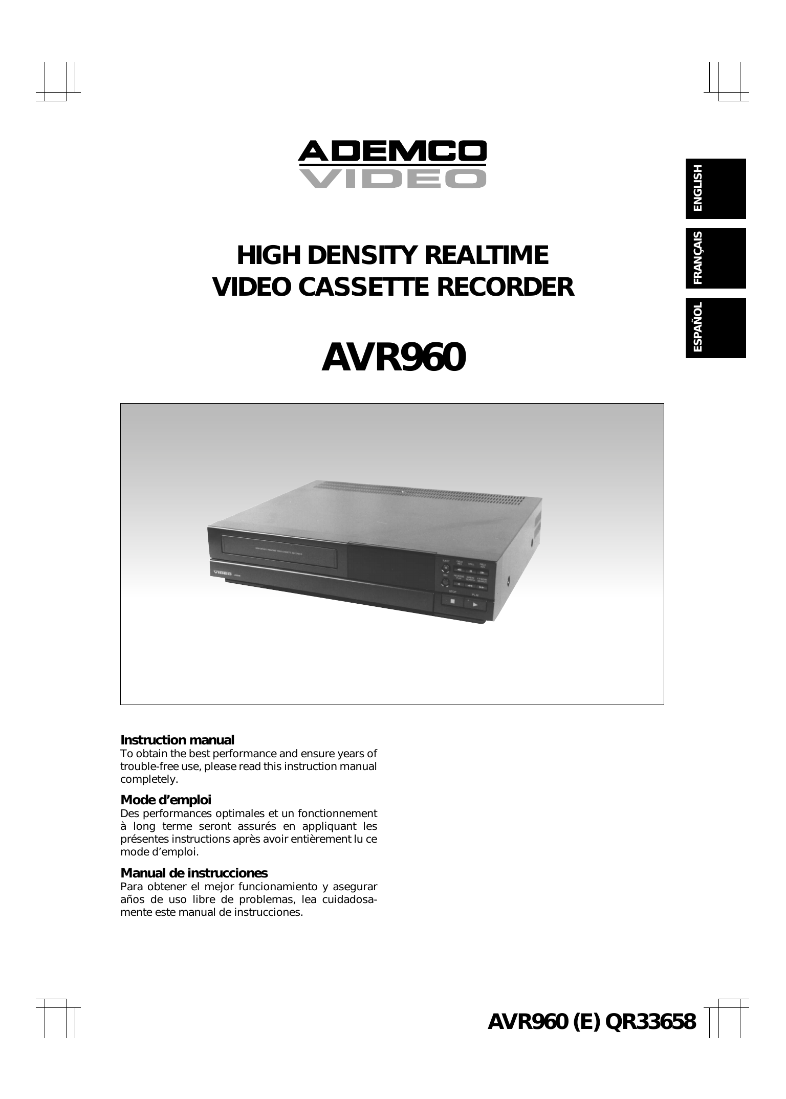 AVR960 High Density Realtime Video Cassette Recorder Manualzz