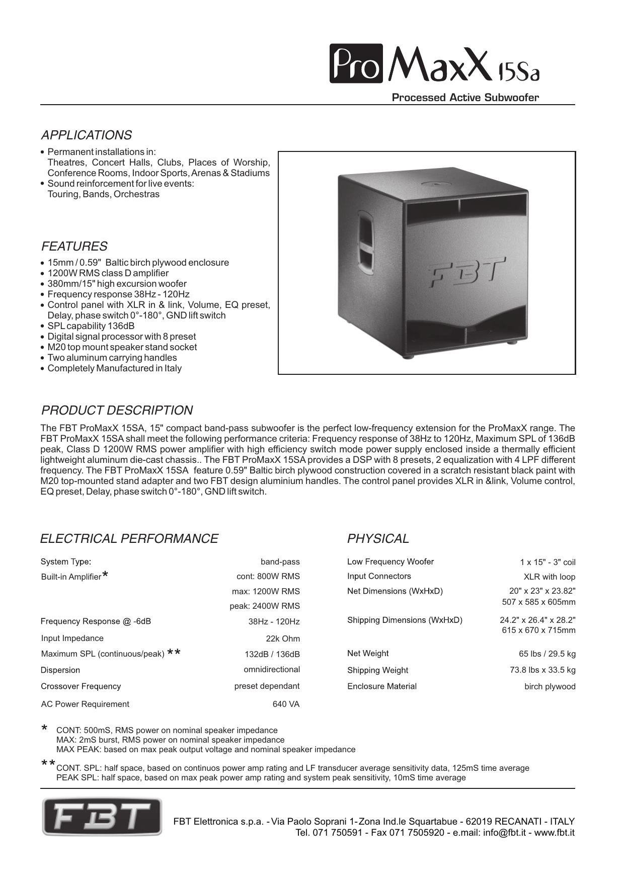 subwoofer fbt promaxx 15sa