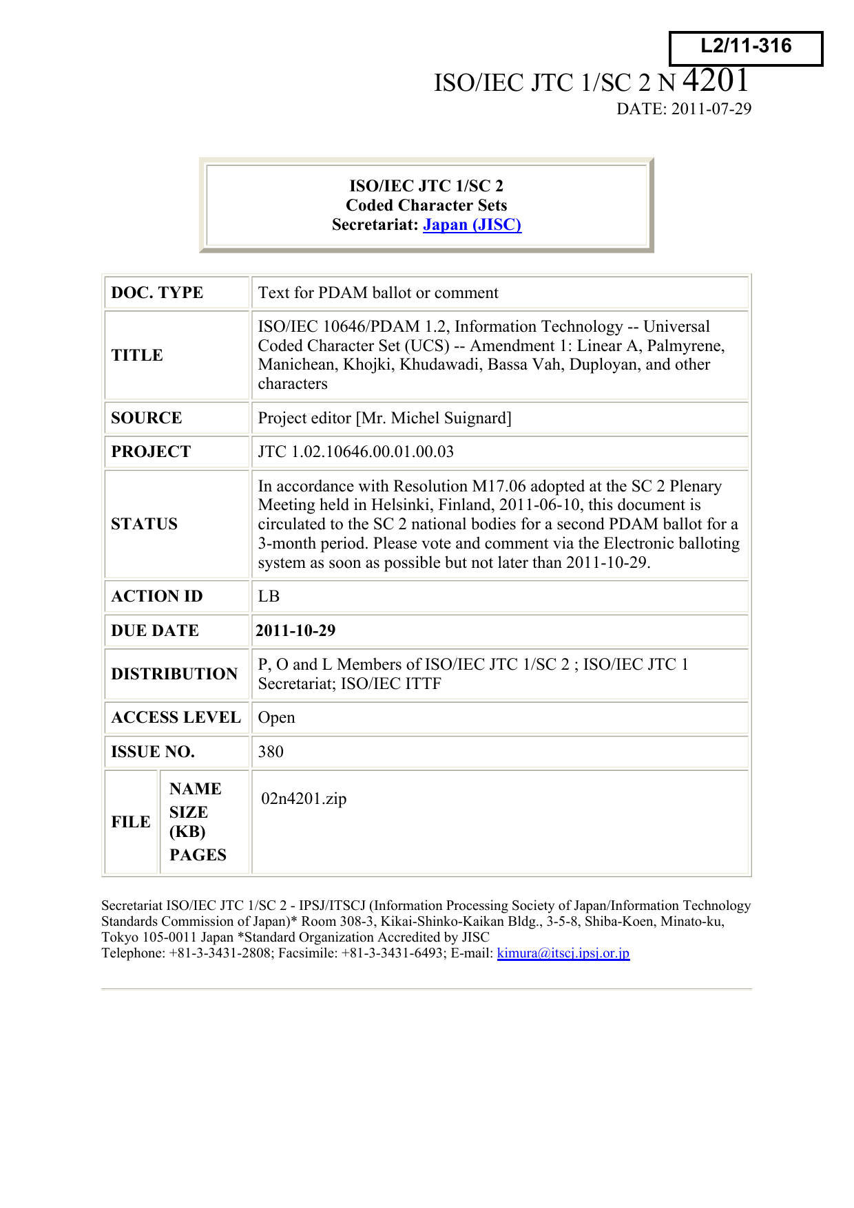 ISO/IEC JTC 1/SC 2 N 4201