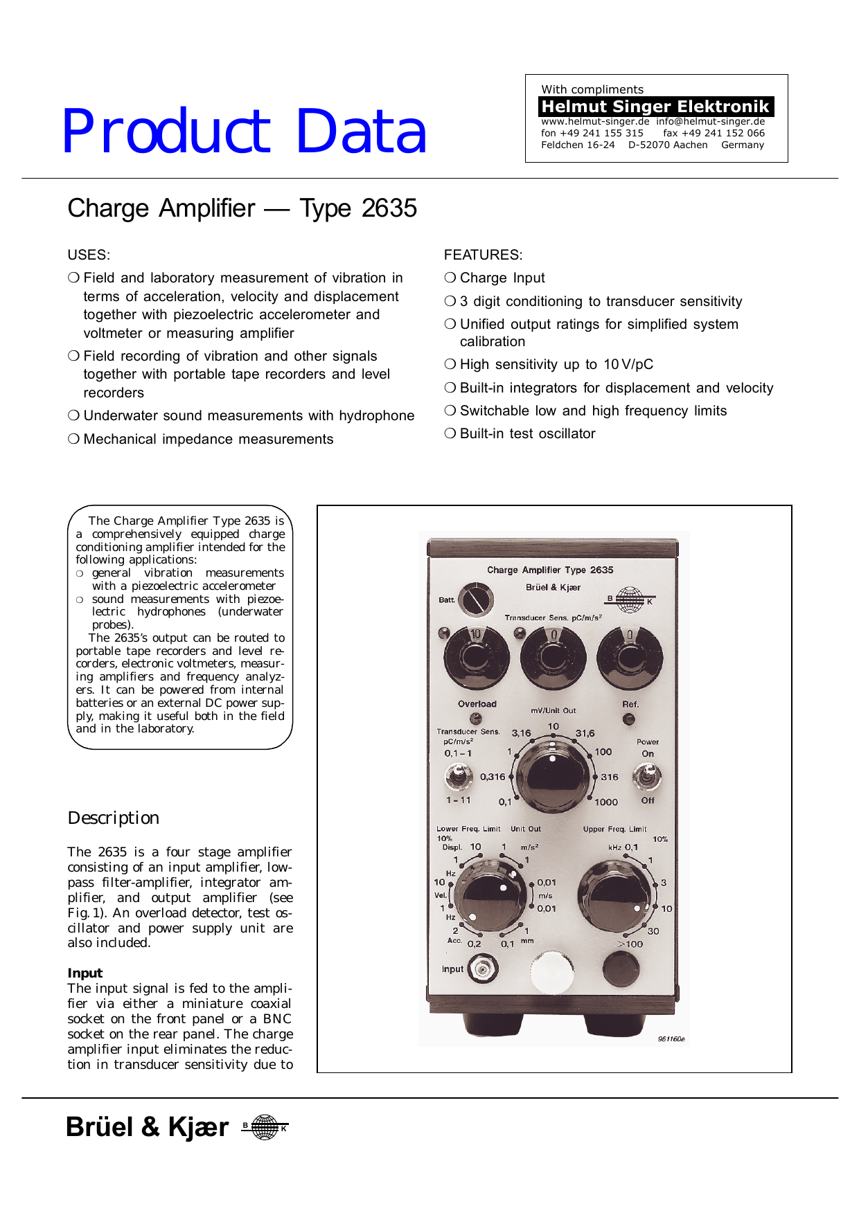 2 Vol Operating & Service w/Schematics Bruel & Kjaer 2635 Vibration Amplifier 