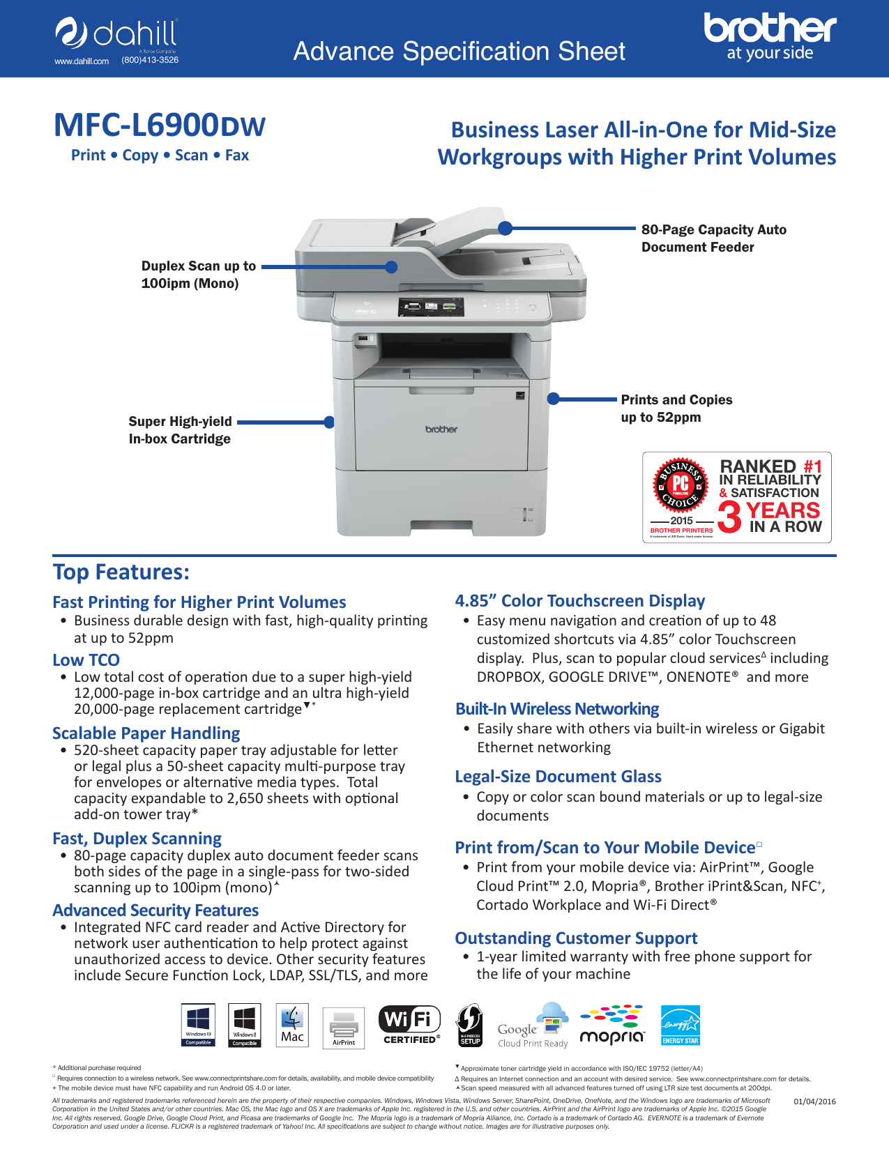 MFC-L6900dW - Dahill Products | Manualzz