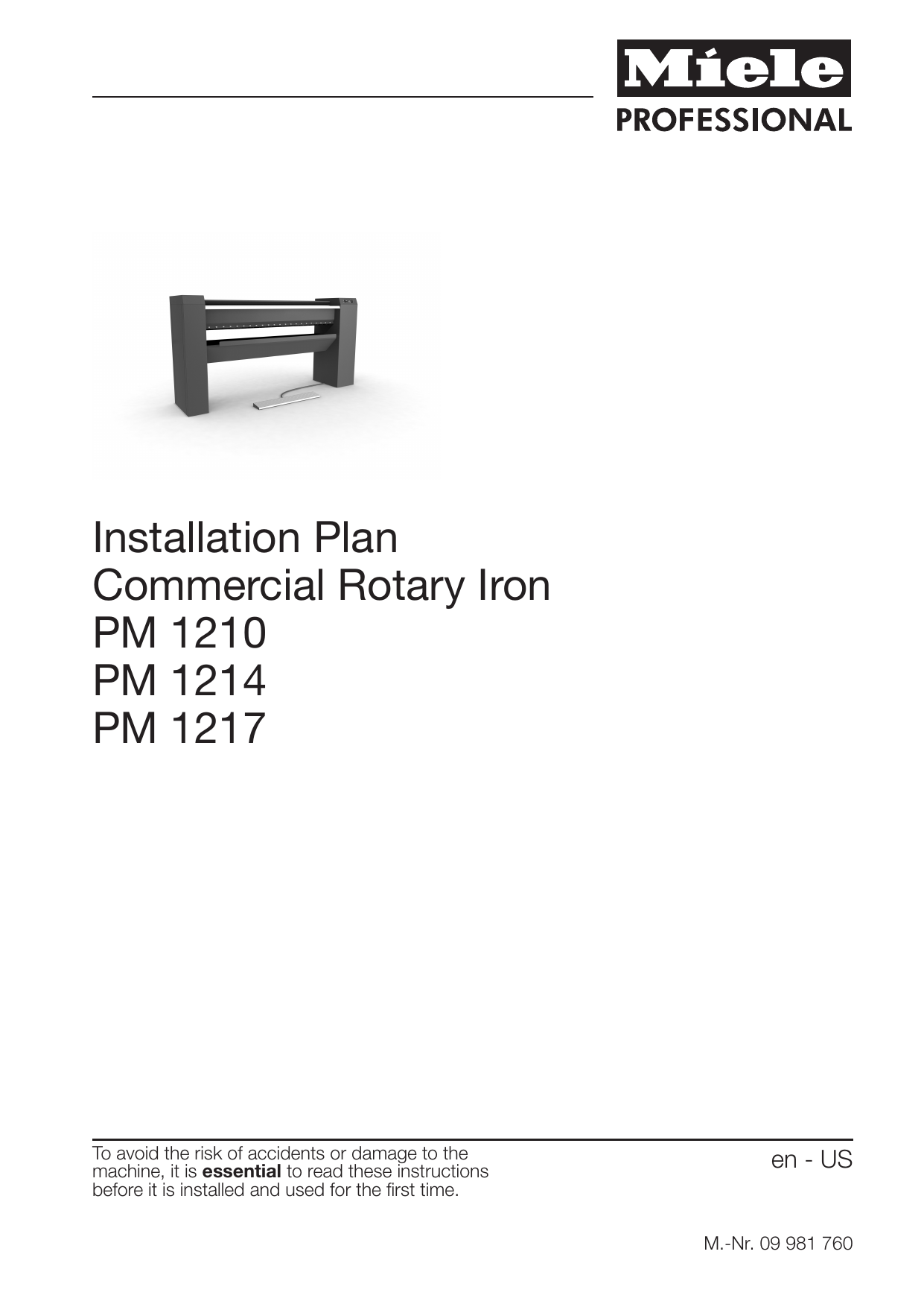 Miele PM1210 Rotary Iron Installation instructions Manualzz