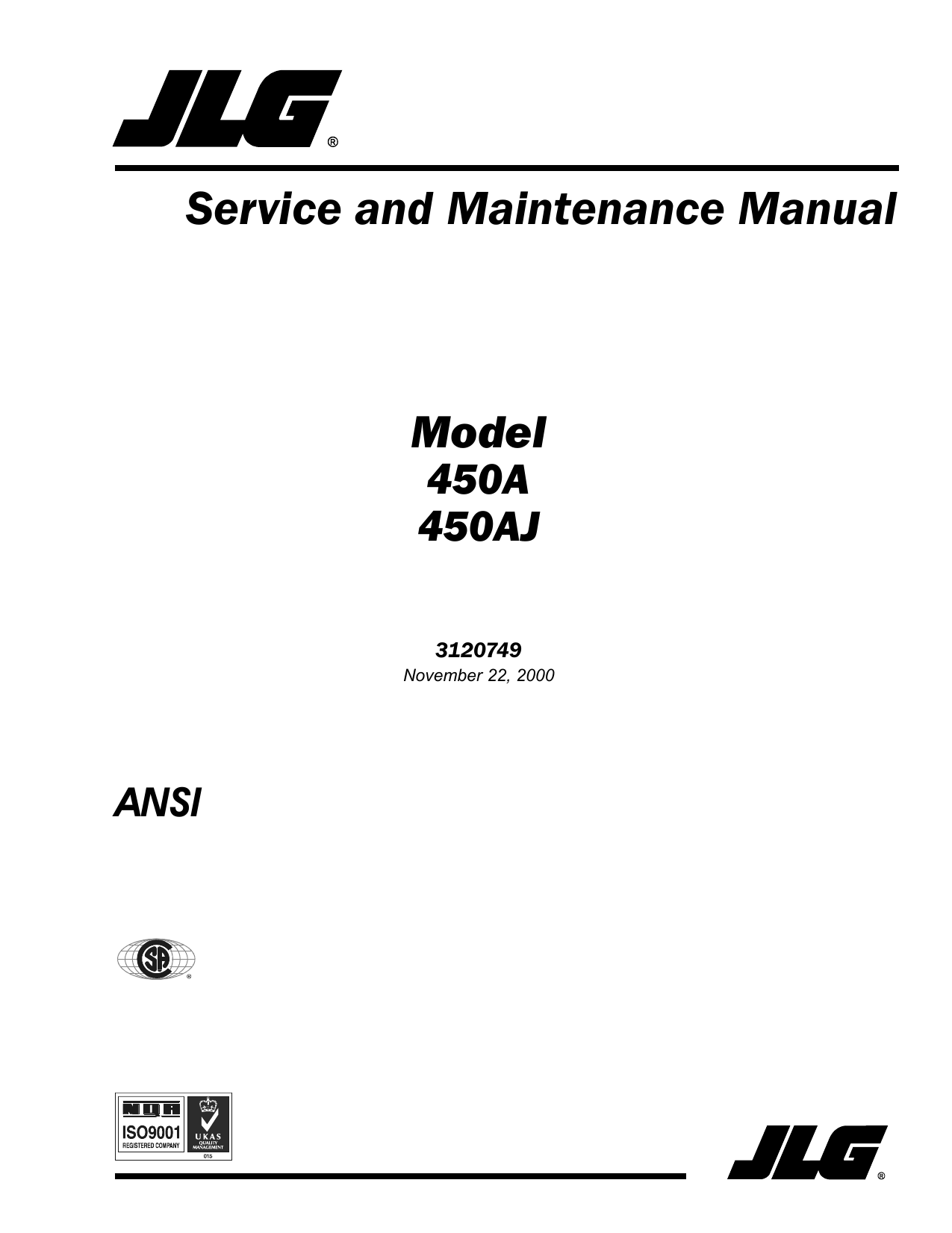 JLG-Service Manual-Parts Manual-Operators Manual-Electrical Schematic-All Models