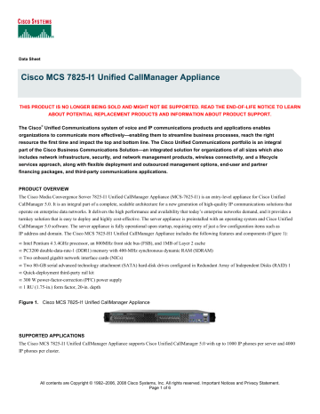 Cisco MCS 7825-I1 Unified CallManager Appliance | Manualzz