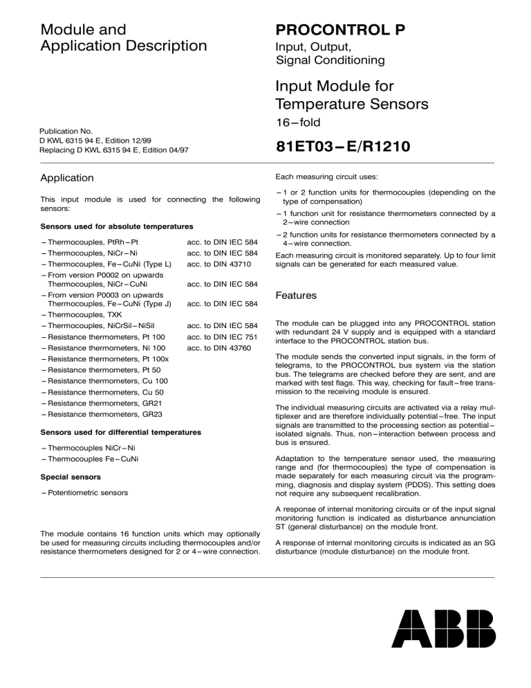 E R1210 Input Module For Temperature Sensors Manualzz