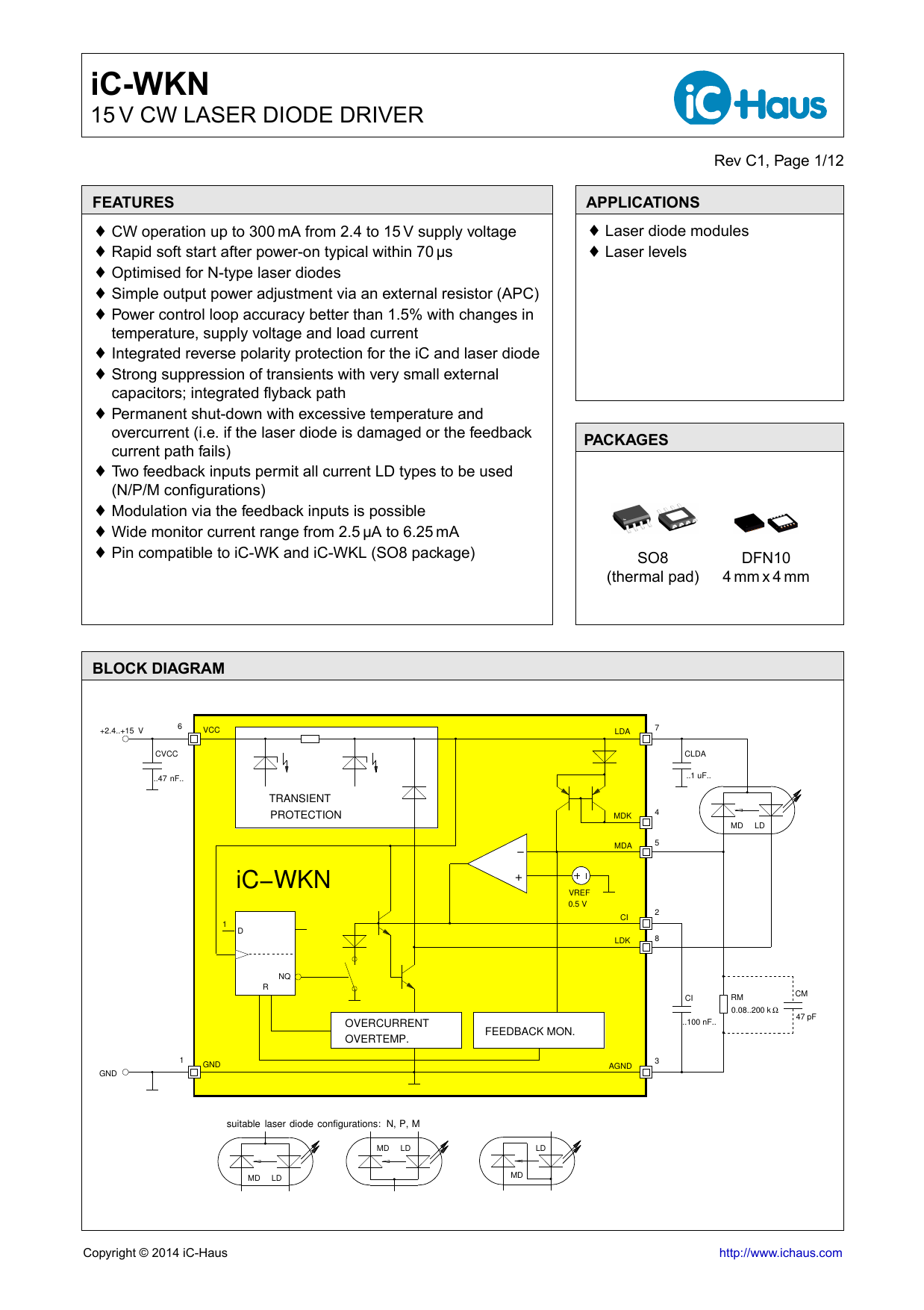 iCWKN 15V CW LASER DIODE DRIVER iCHaus Manualzz