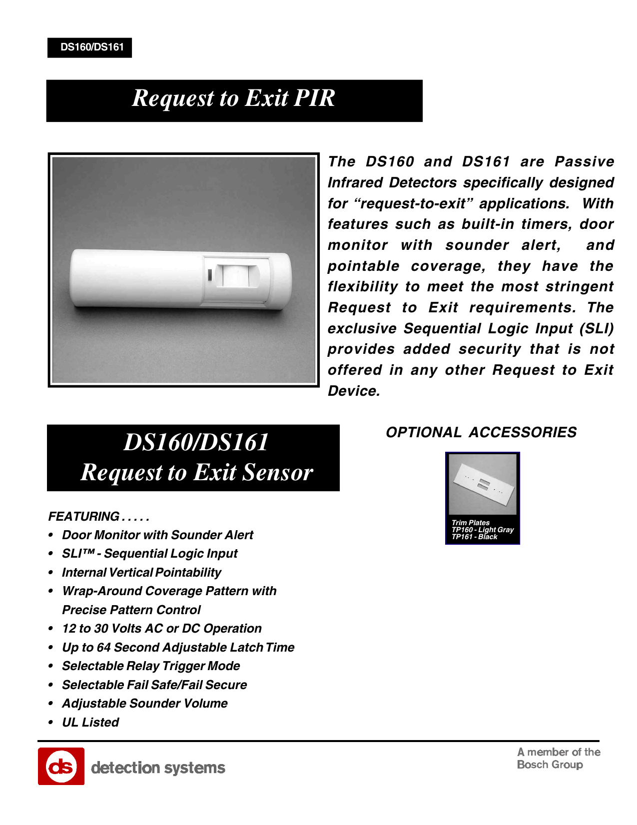 Bosch DS160 High Performance Request-to-Exit Passive Infrared Detector V3.00 