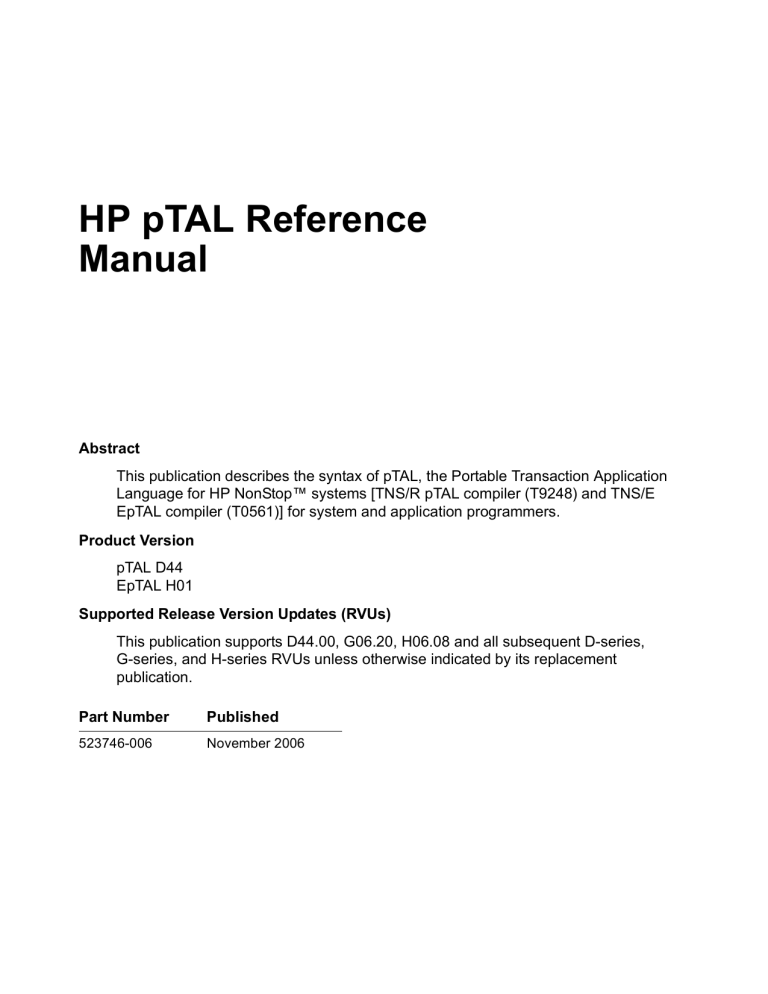 Ptal Reference Manual Manualzz