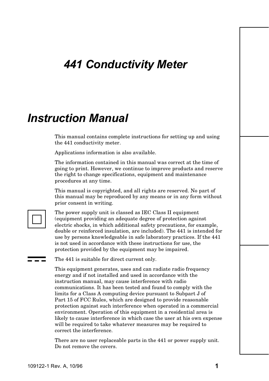 441 Conductivity Meter Instruction Manual Manualzz