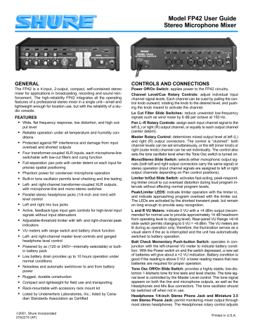 Model FP42 User Guide Stereo Microphone Mixer | Manualzz