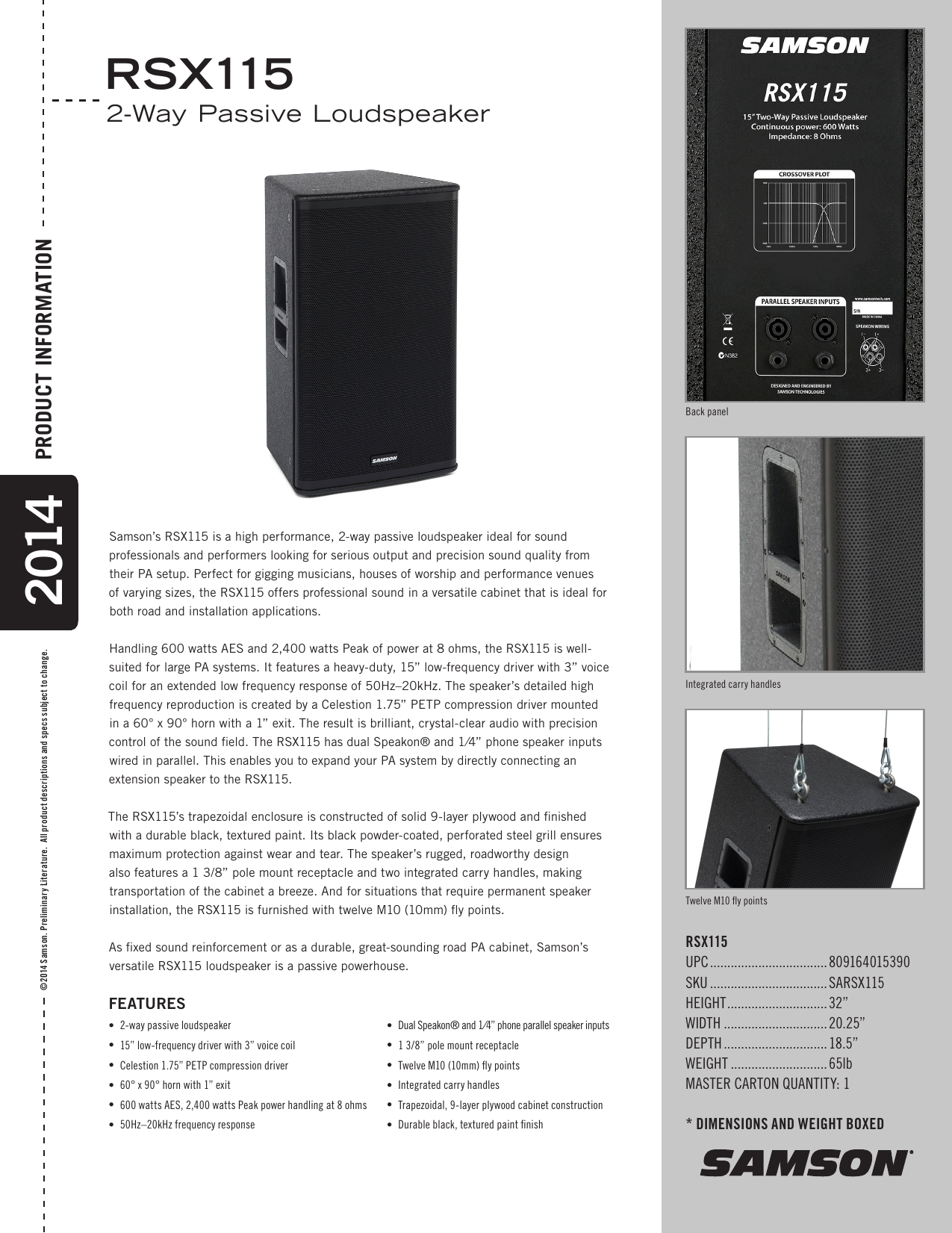 Samson RSX115 2-Way Passive Loudspeaker
