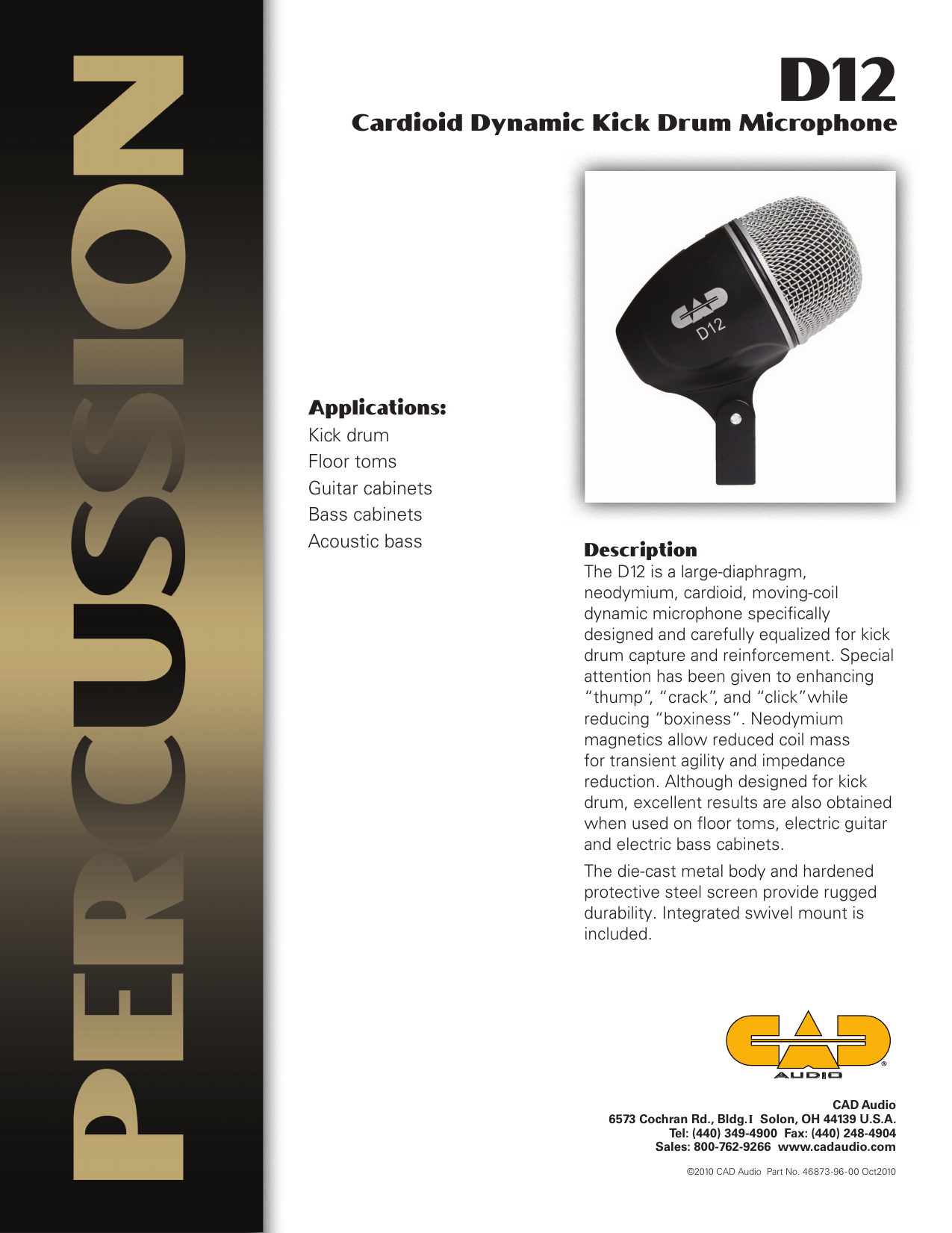 CAD Audio D12 Dynamic Cardioid Kick Microphone - www.cetis120.edu.mx