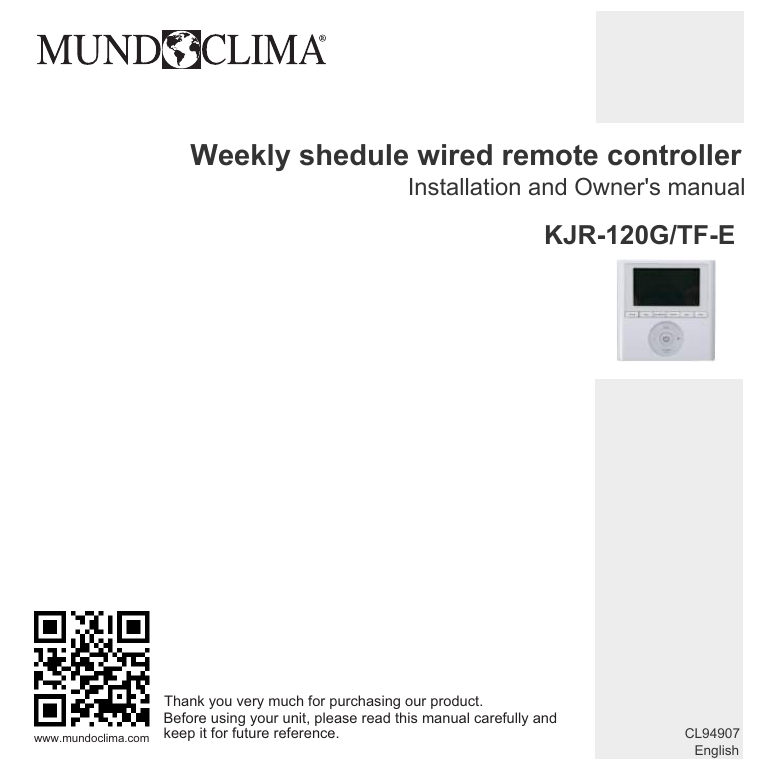 TNWT KJR-120A/TF-H Wired wall thermostat for commercial applications