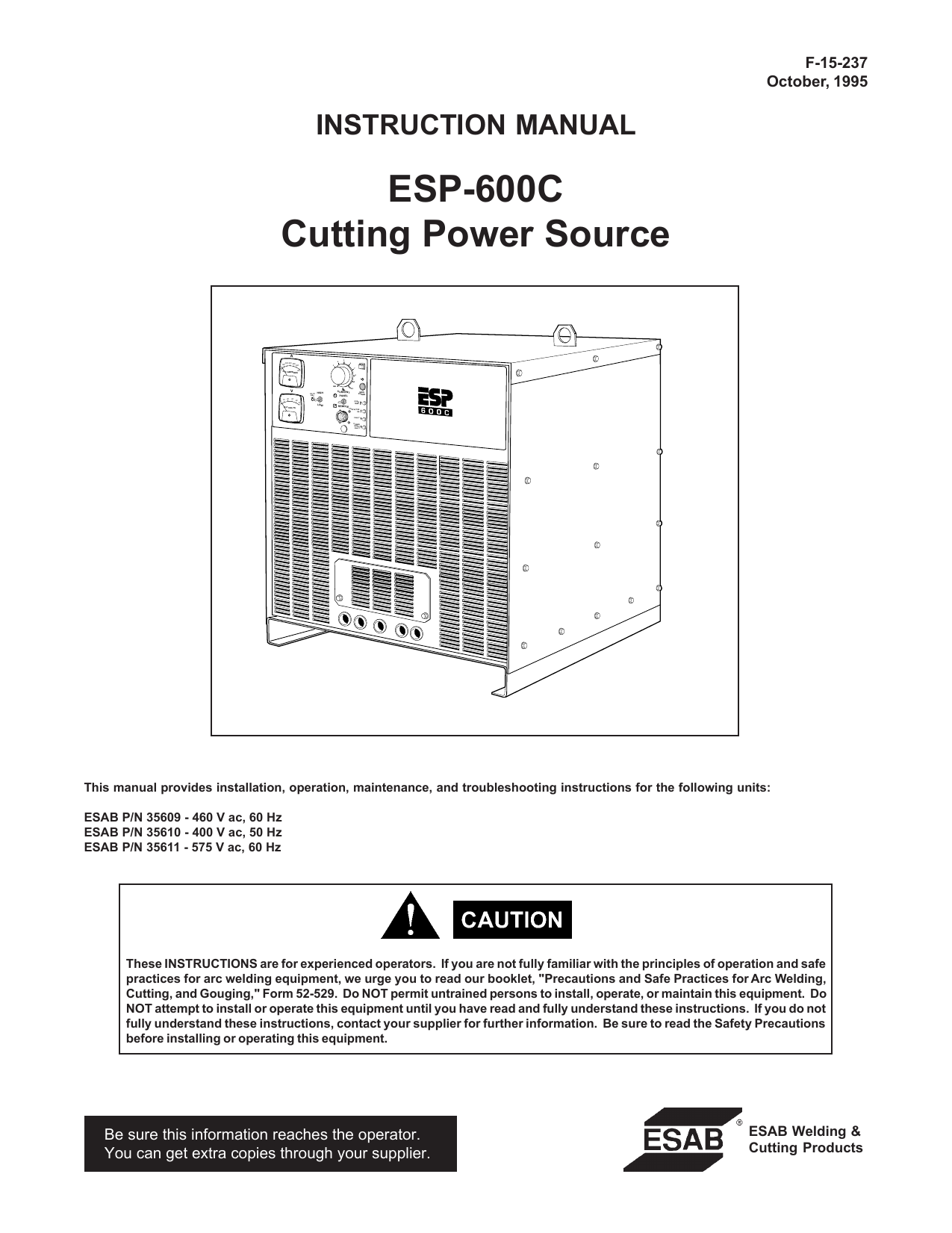 Esp 600c Cutting Power Source Manualzz