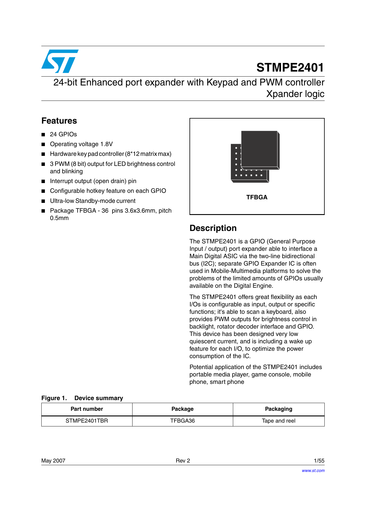 STMicroelectronics 24-bit Enhanced port expander Datasheet | Manualzz