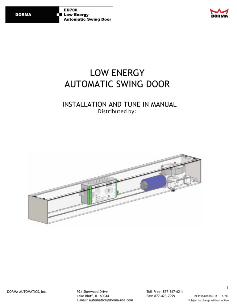ed700 low energy automatic door operator | Manualzz