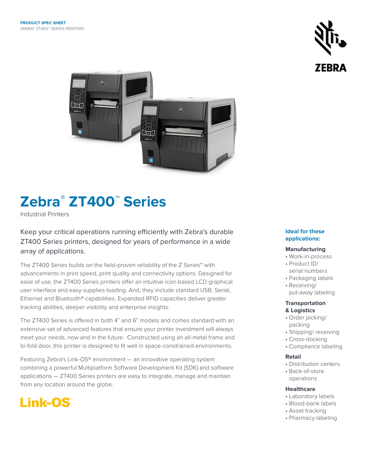 zt400 series industrial printers