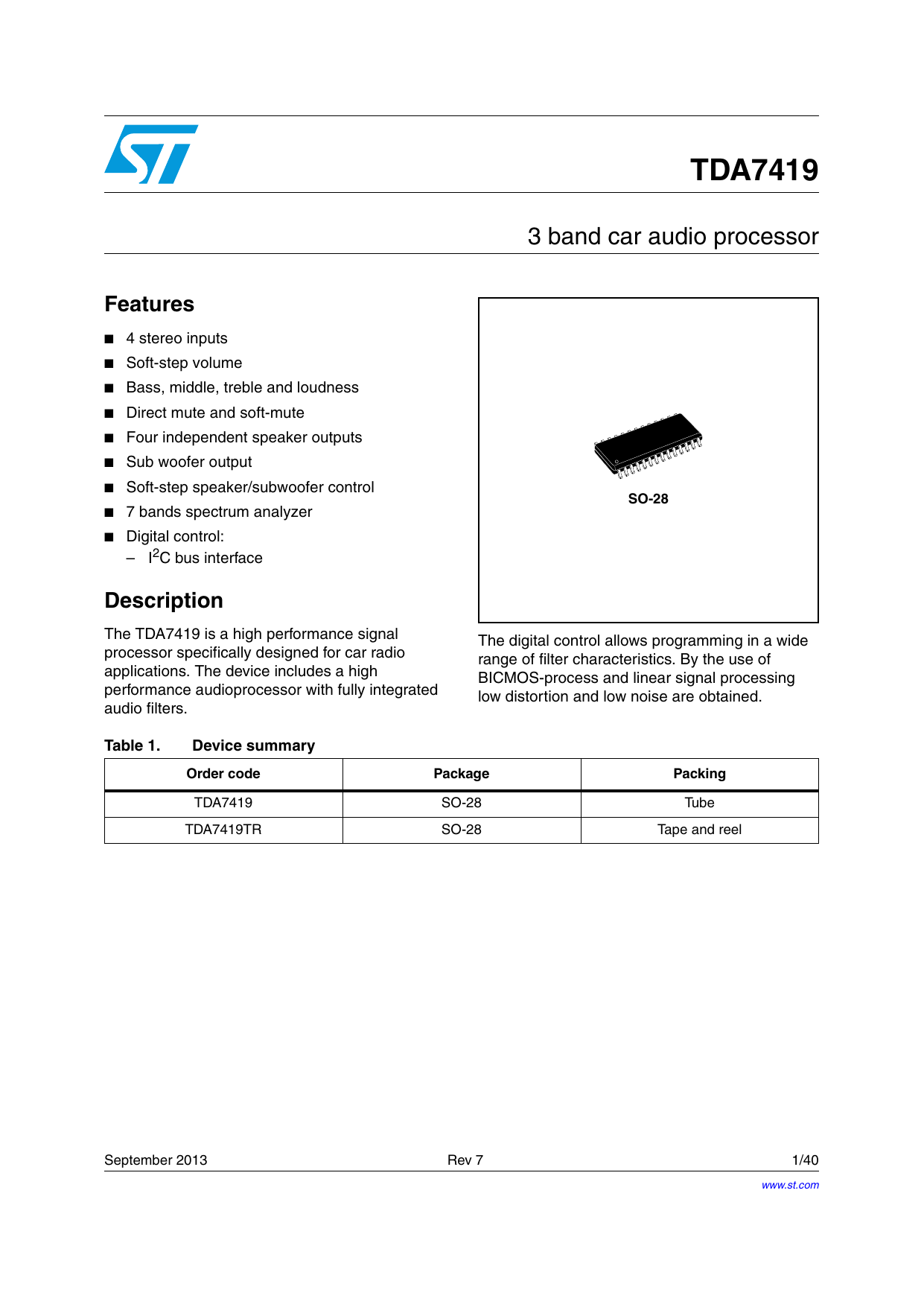 TDA7419 Datasheet | Manualzz