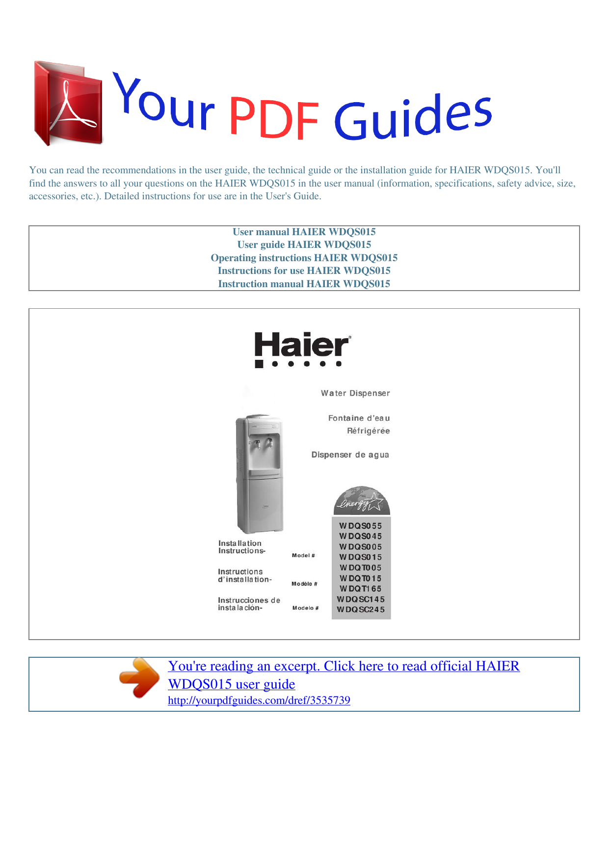 Operating Instructions Haier Wdqs015 Manualzzcom