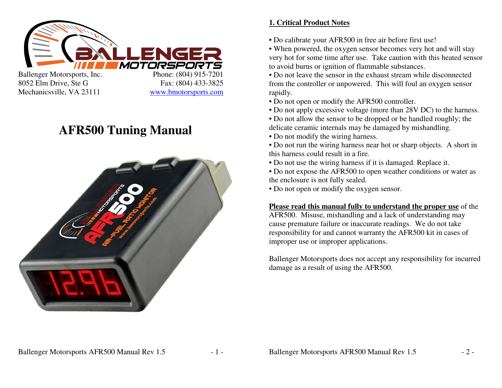 Ballenger Motorsports AFR500v2 Air Fuel Ratio Monitor Kit with Bosch LSU 4.9 Sensor