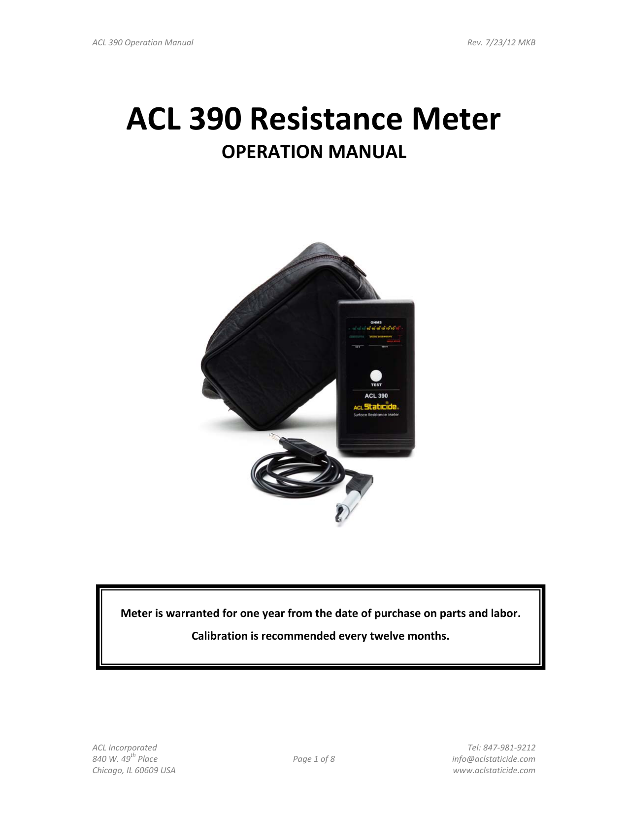 ACL 390 manual - ACL Staticide | Manualzz