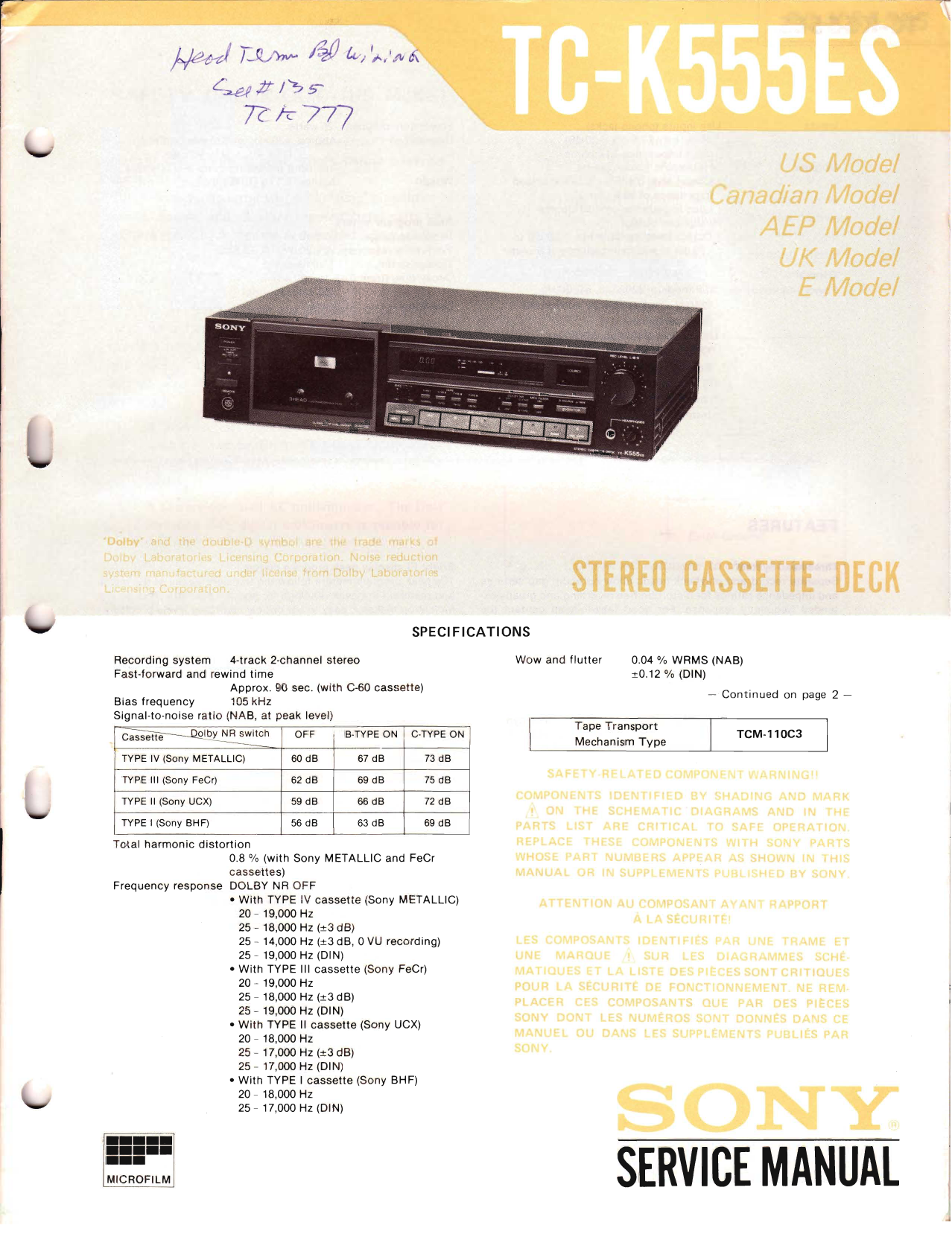 SONY Open Reel Deck TC-758 Dual Capstan Player/Rec + 10.5 Reel, Orig  Manual, +