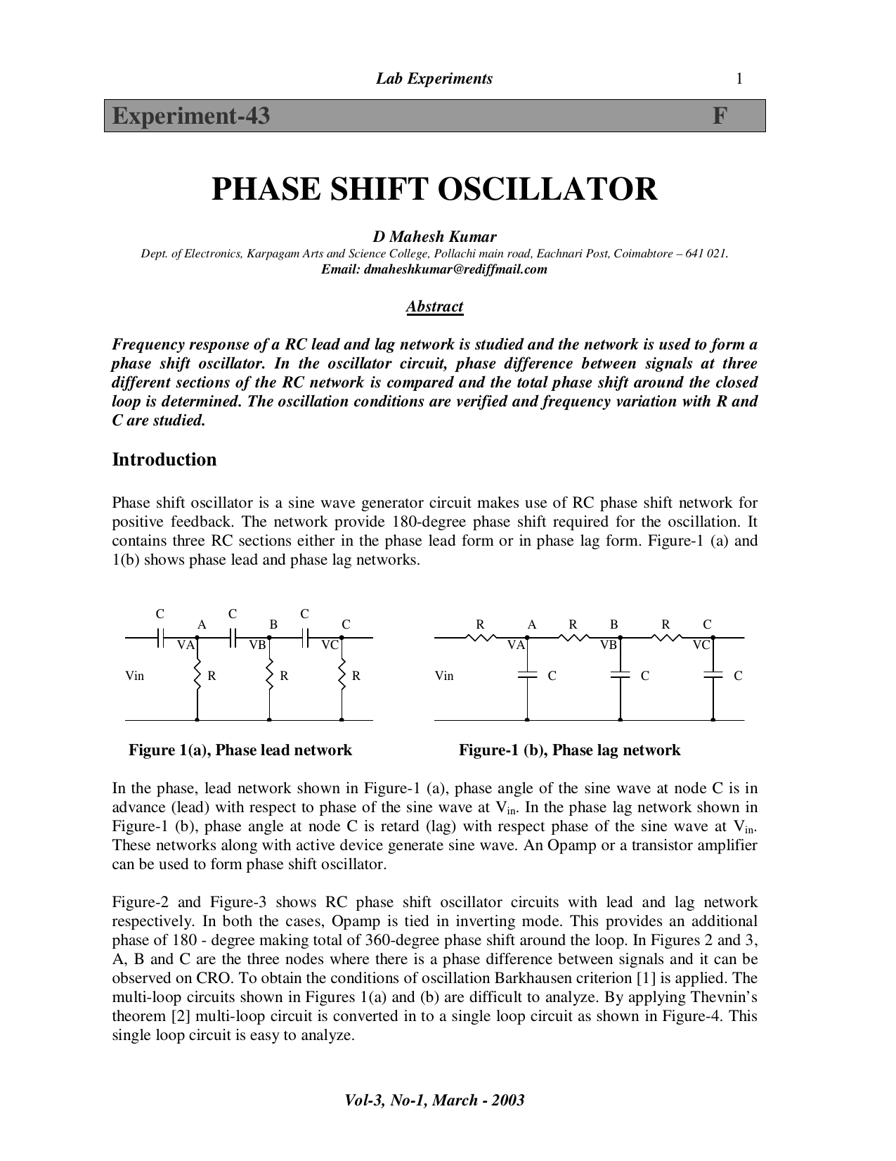 Phase Shift Oscillator Kamaljeeth Instrument Manualzz Phase Shift Oscillator Kamaljeeth Instrument Manualzz