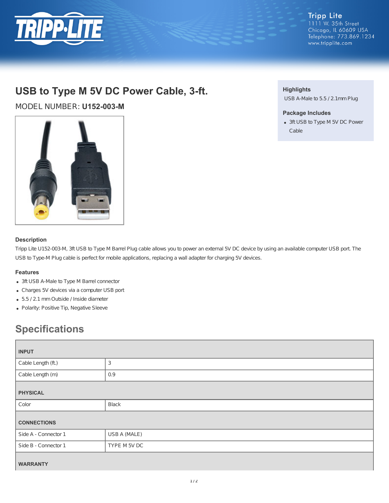 outside inside connections on Usb To Type M 5v Dc Power Cable 3 Ft Specifications Manualzz