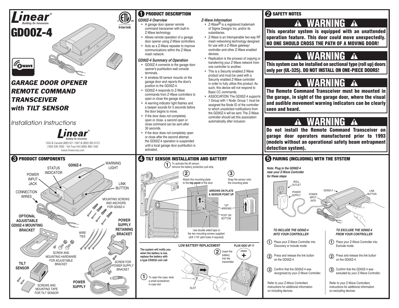 Gocontrol Linear Gd00z 4 Z Wave Garage Door Opener Manual Dandk Organizer