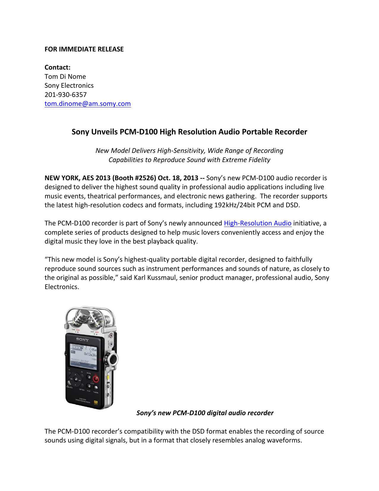 Sony Unveils Pcm D100 High Resolution Audio Portable Recorder Manualzz