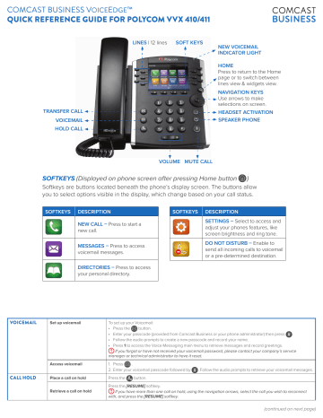 comcast business voiceedge™ quick reference guide for polycom | Manualzz