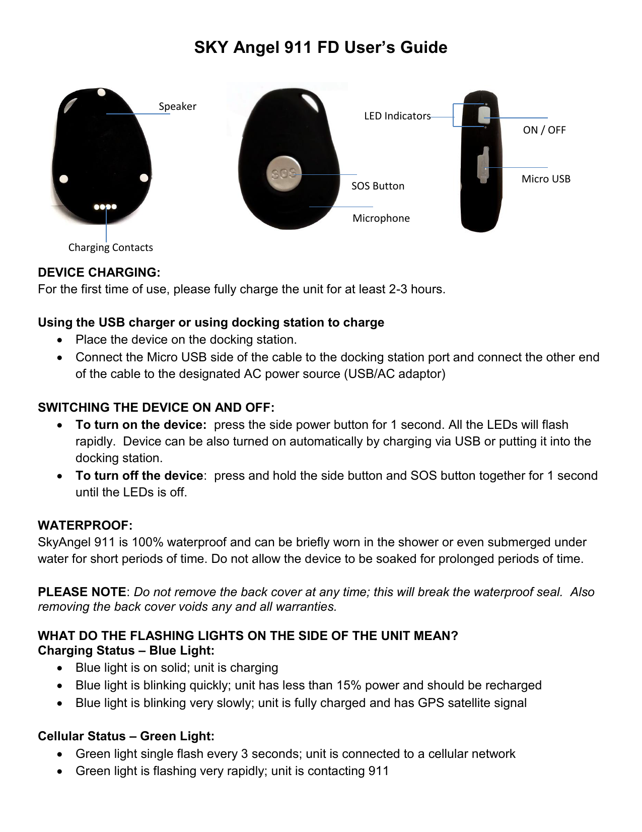 SKY Angel 911 FD User`s Guide | Manualzz