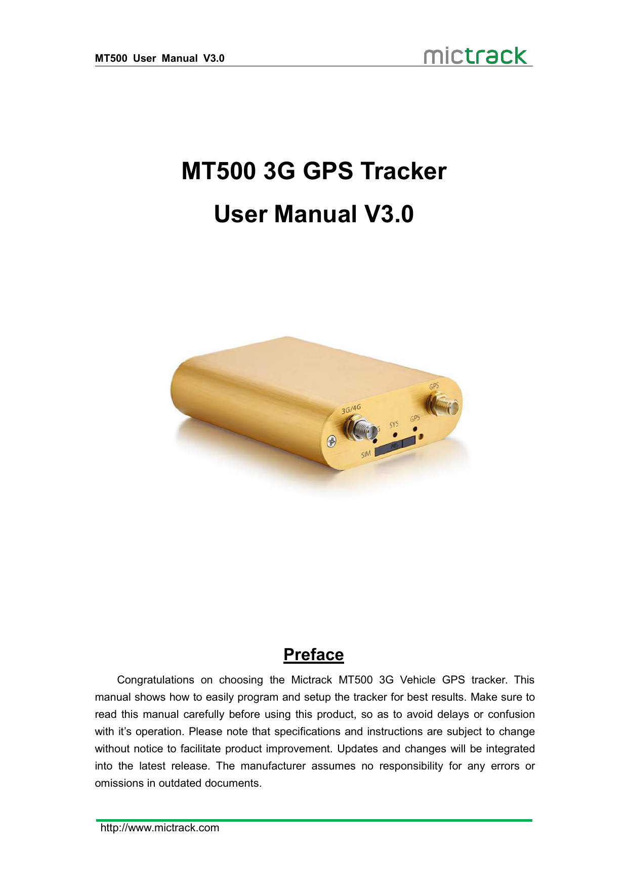 MT500 3G GPS Tracker User Manual V3.0 Manualzz