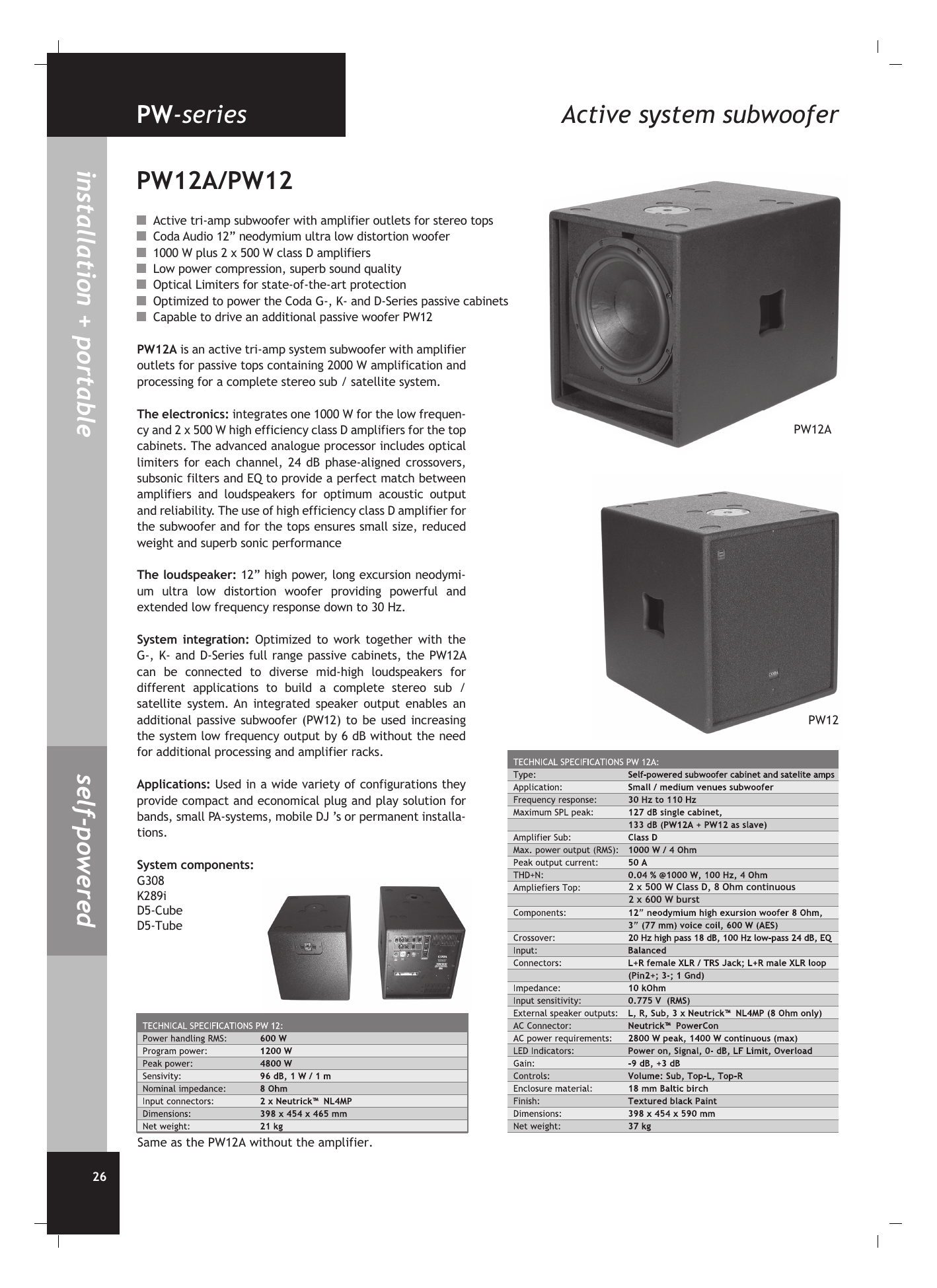 Pw Series Active System Subwoofer Pw12a Pw12 Manualzz