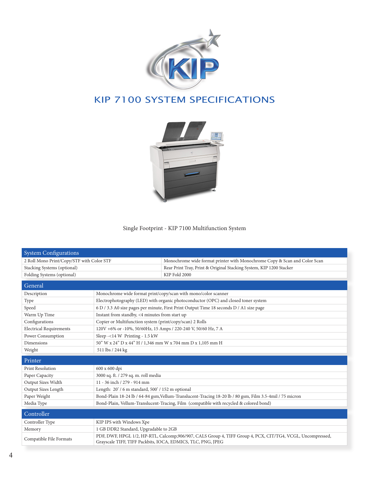 Kip 7100 System Specifications Manualzz