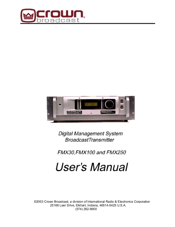 Crown Broadcast FMX DMS Low-Pwr User`s manual | Manualzz