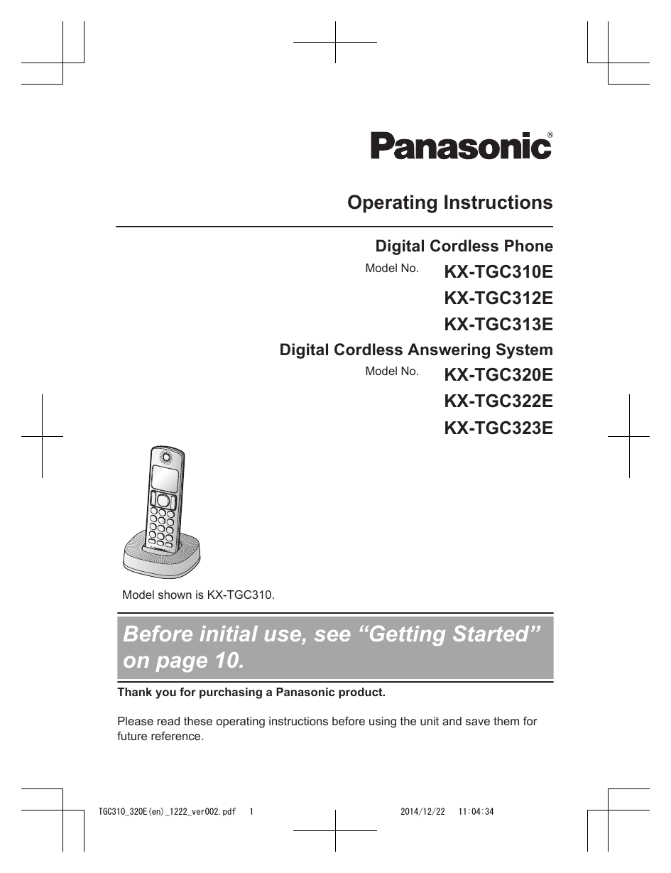 Panasonic TGC322 Cordless Telephone Instruction Manual Manualzz