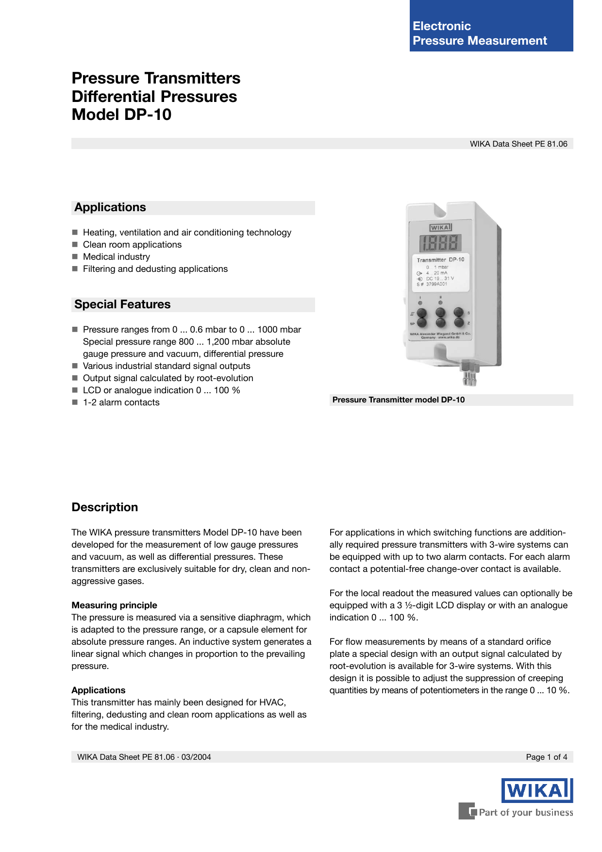 Pressure Transmitters For Low Pressures And Differential