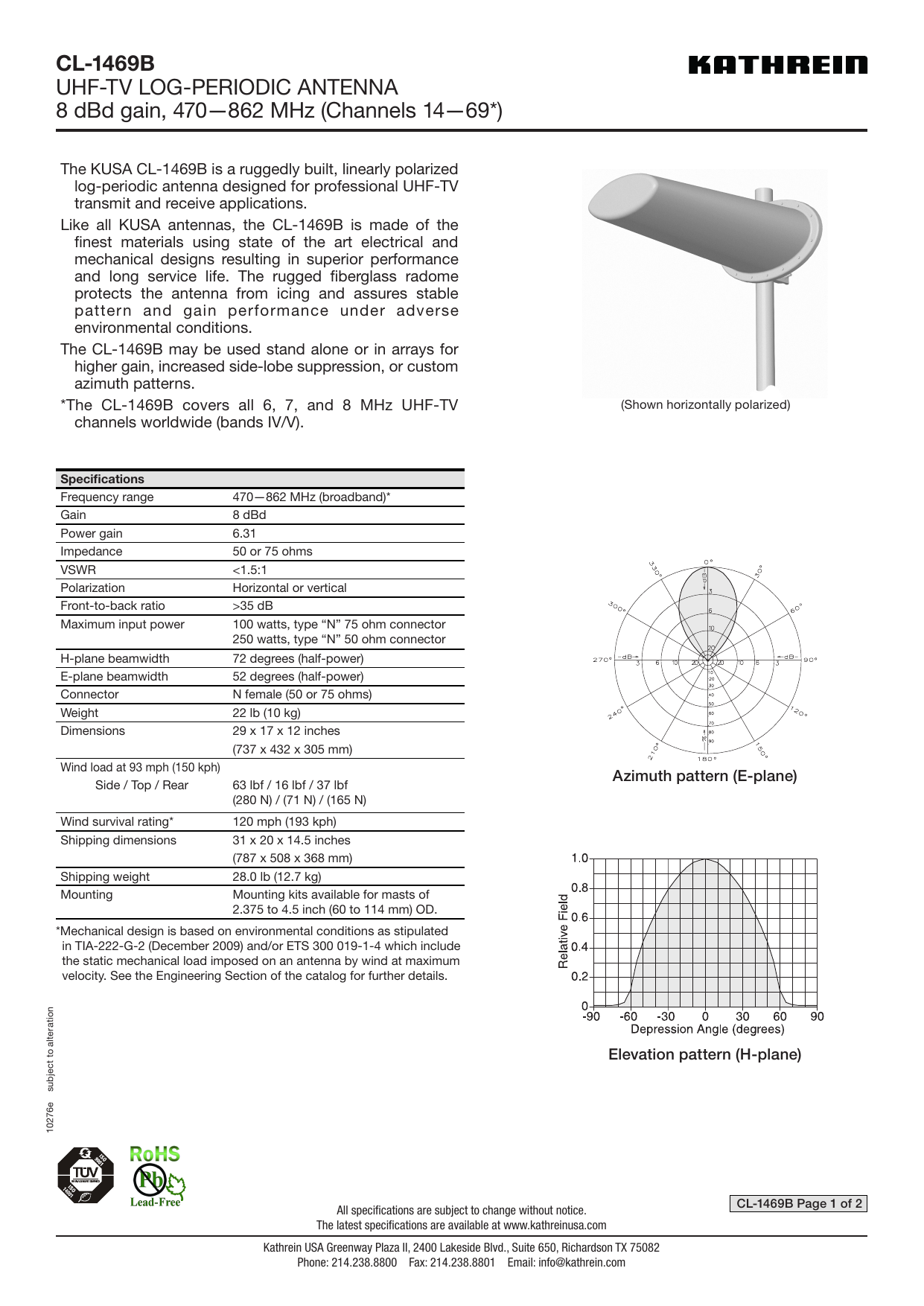 Cl 1469b Uhf Tv Log Periodic Antenna 8 Dbd Gain 470