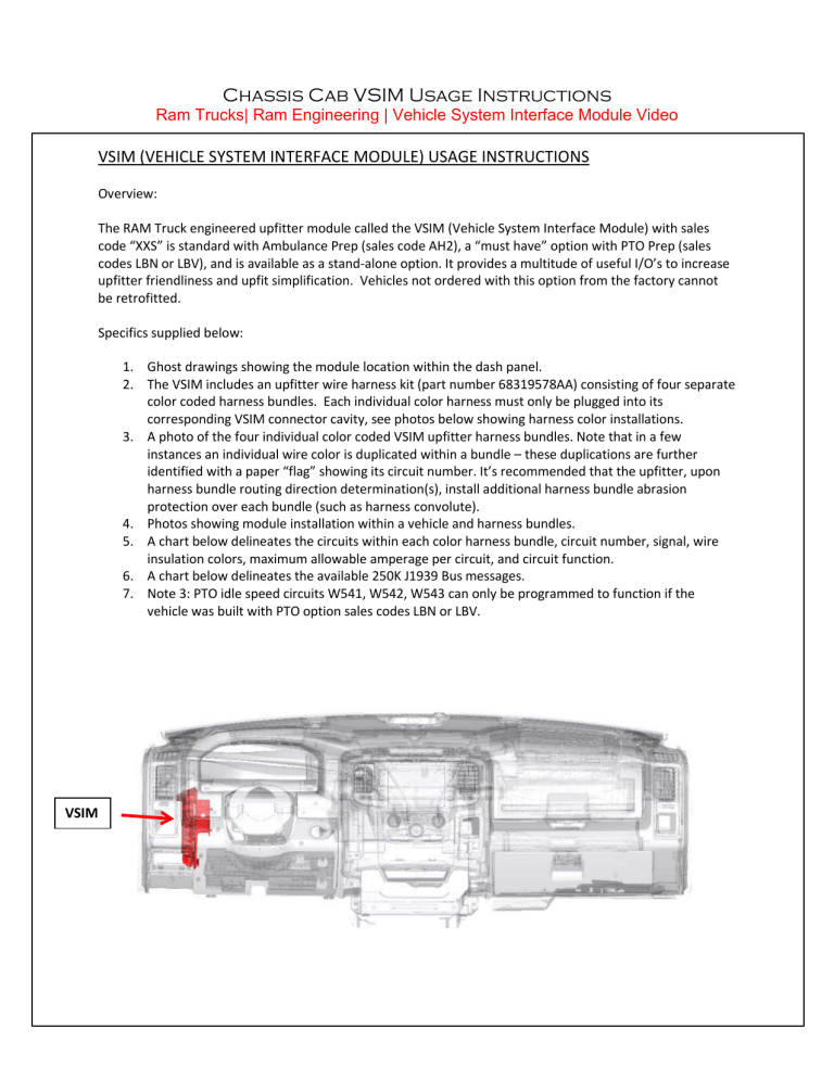 Chassis Cab VSIM Usage Instructions Manualzz