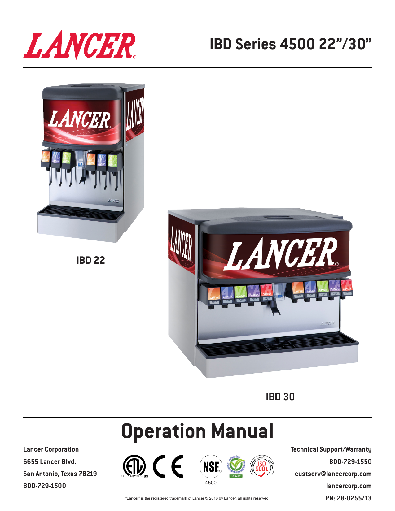 Operation Manual - Lancer Corporation | Manualzz