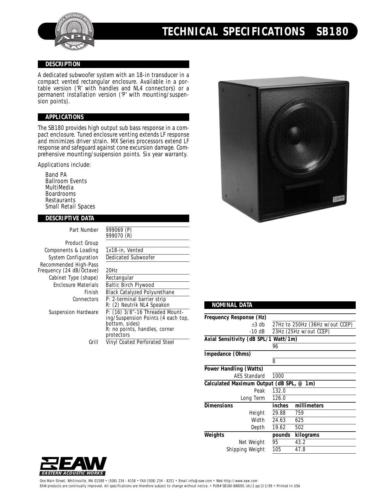 technical specifications sb180 | Manualzz