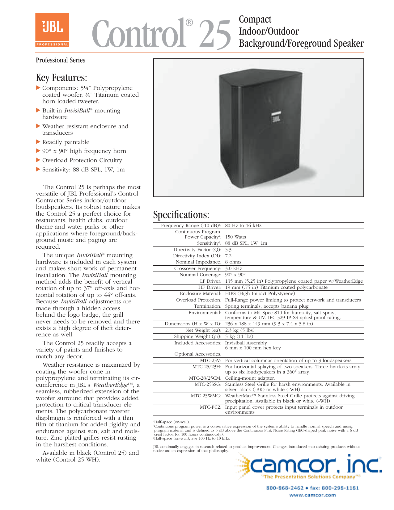 Home Audio Equipment Jbl Control 25t 150 Watt 5 25 Black Indoor