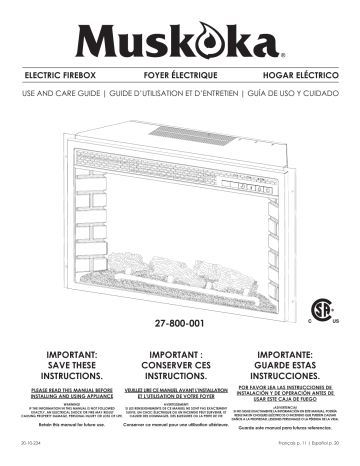 Muskoka 26-800-004 Use and Care Manual | Manualzz