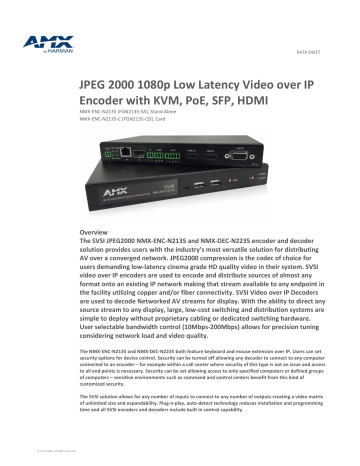 AMX NMX-ENC-N2135 Encoder svsi n2000 series jpeg2000 /lan Data Sheet | Manualzz