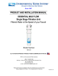 Water Filtration Unit ESSENTIAL MAX FLOW SS-2.5 Manual