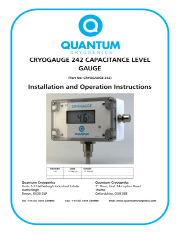 cryogauge 242 capacitance level gauge | Manualzz