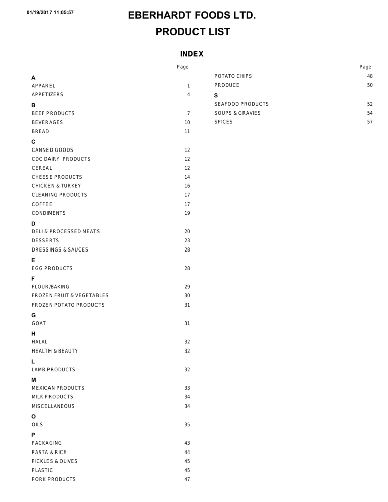 Eberhardt Foods Ltd Product List Manualzz