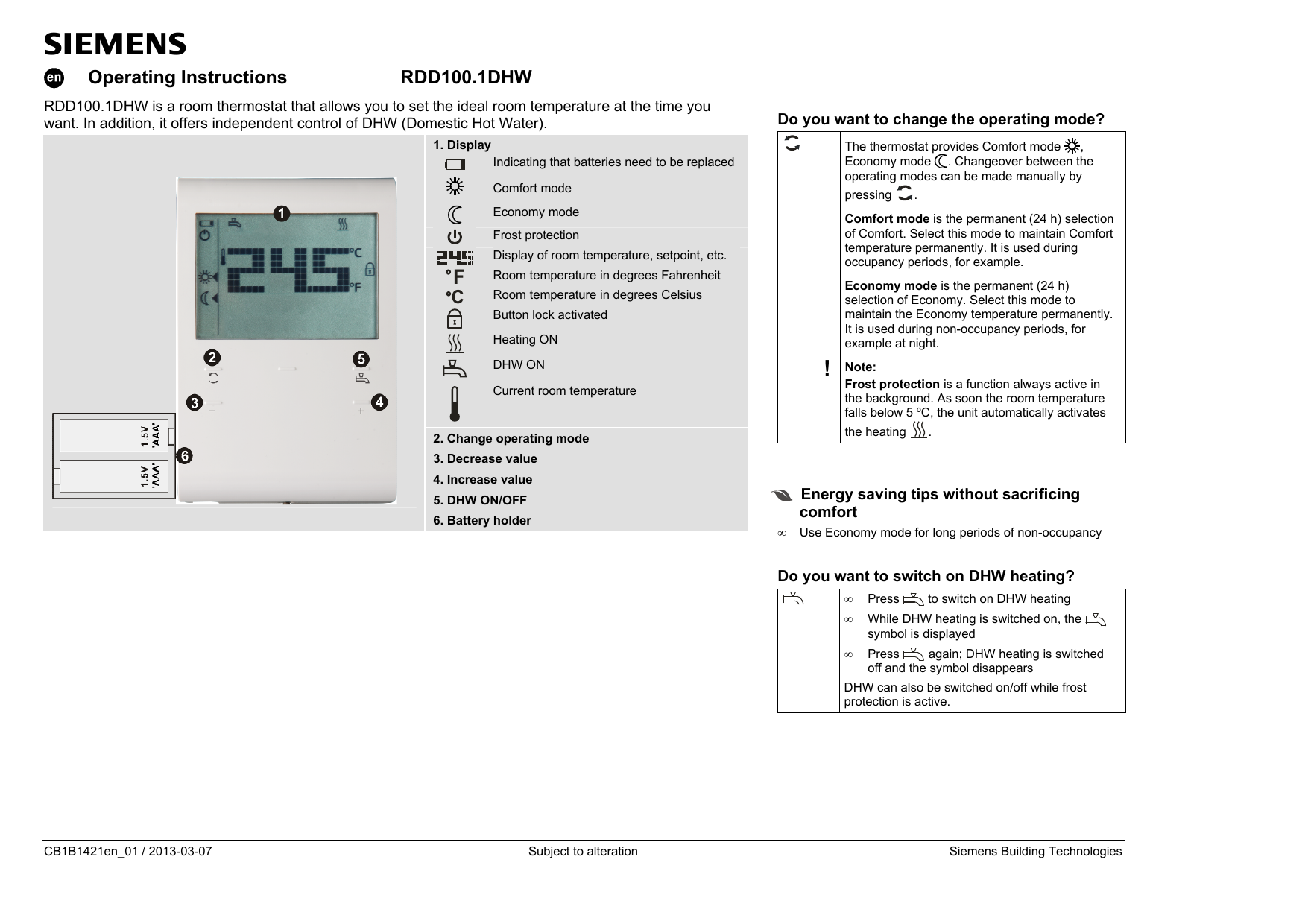 Operating Instructions Rdd100 1dhw C Manualzz Com