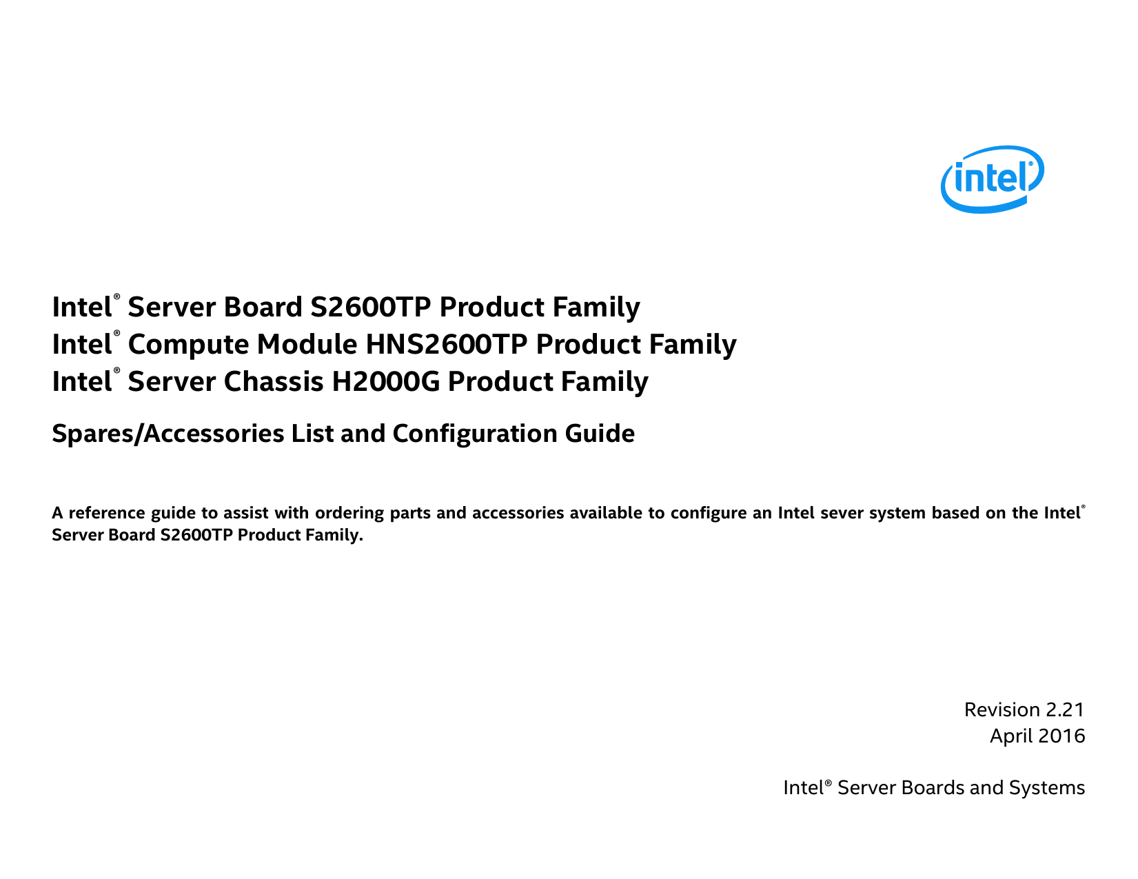Intel® Server Board S2600TP Product Family Intel® Compute Manualzz